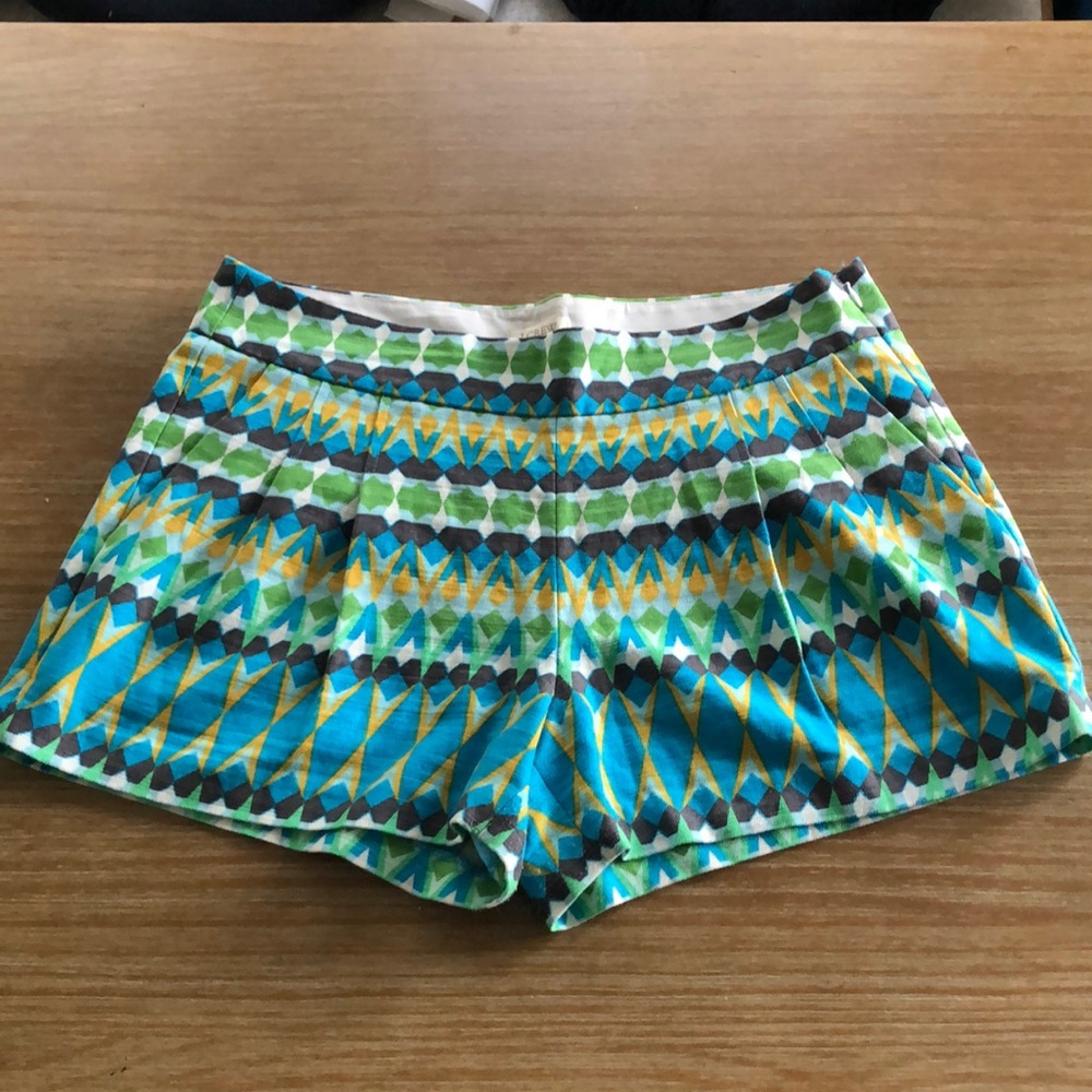 J. Crew Blue Green Yellow Cotton Linen Blend Shorts Geometric Preppy Size 4